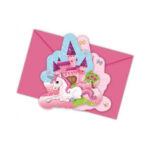 6 cartes d'invitation + enveloppes LICORNE MAGIQUE