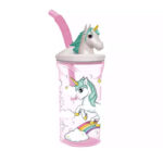 Verre avec couvercle 3D + paille LICORNE