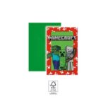 6 cartes d'invitation + enveloppes MINECRAFT