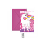 6 cartes d'invitation + enveloppes LICORNE Arc En Ciel