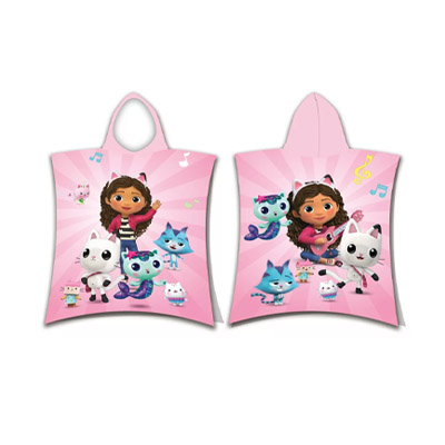 poncho coton roses Poncho de bain à capuche GABBY ET LA MAISON MAGIQUE (coton rose) – Image 1