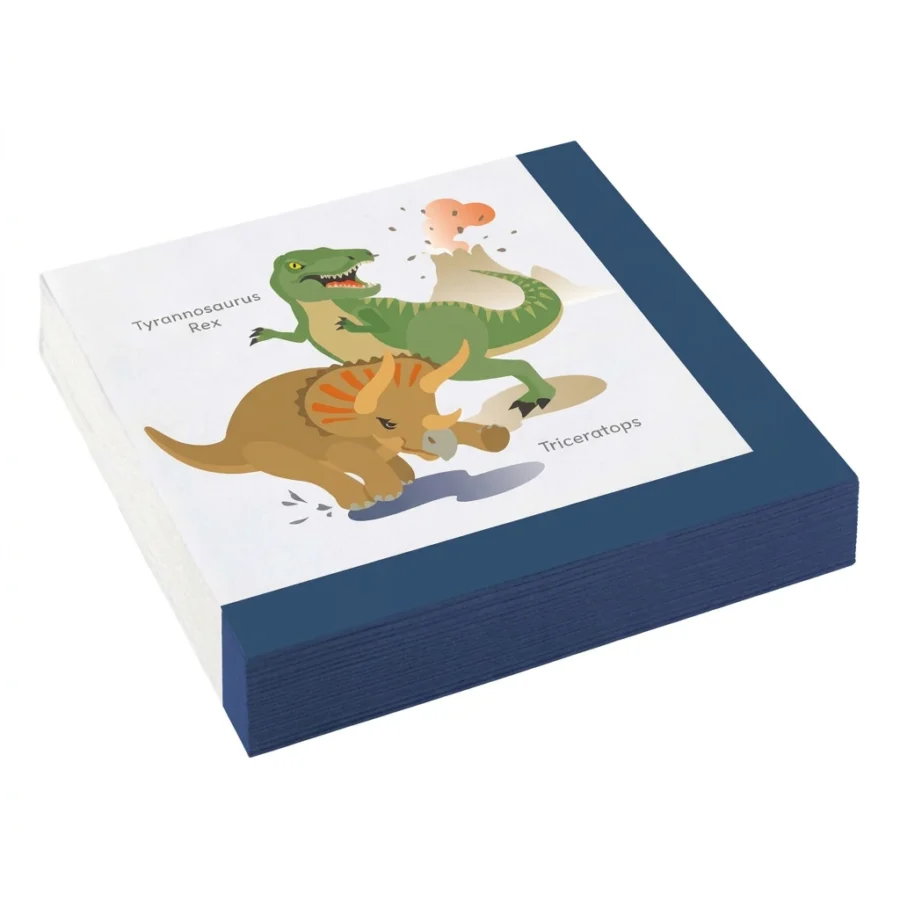 20 serviettes à jeter DINOSAURE (bleu/blanc)
