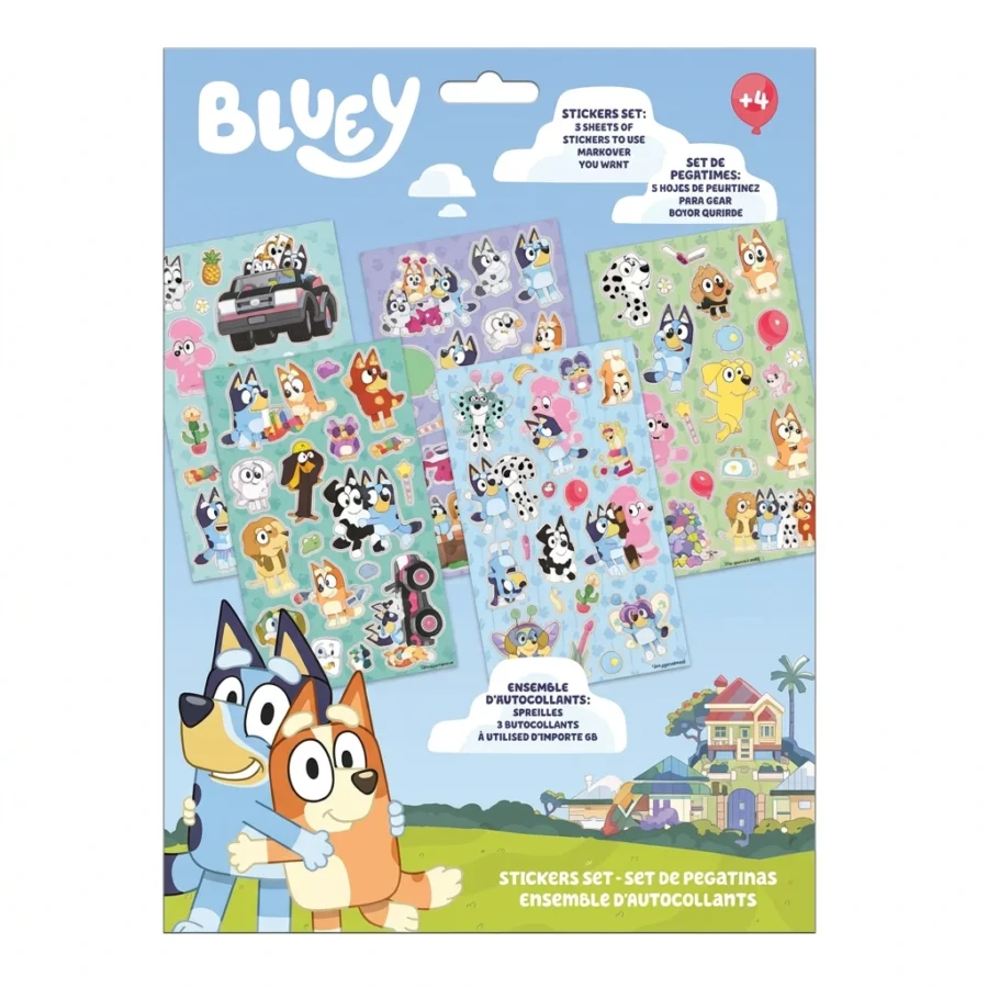 5 feuilles de stickers BLUEY