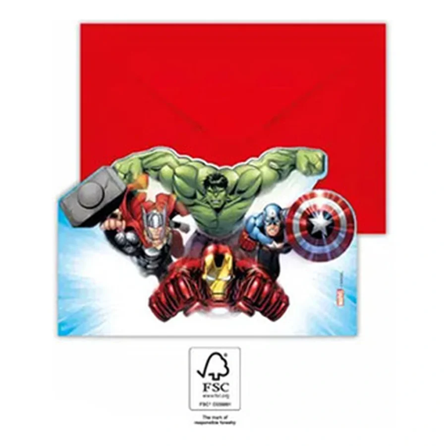 6 cartes d'invitation+enveloppes AVENGERS