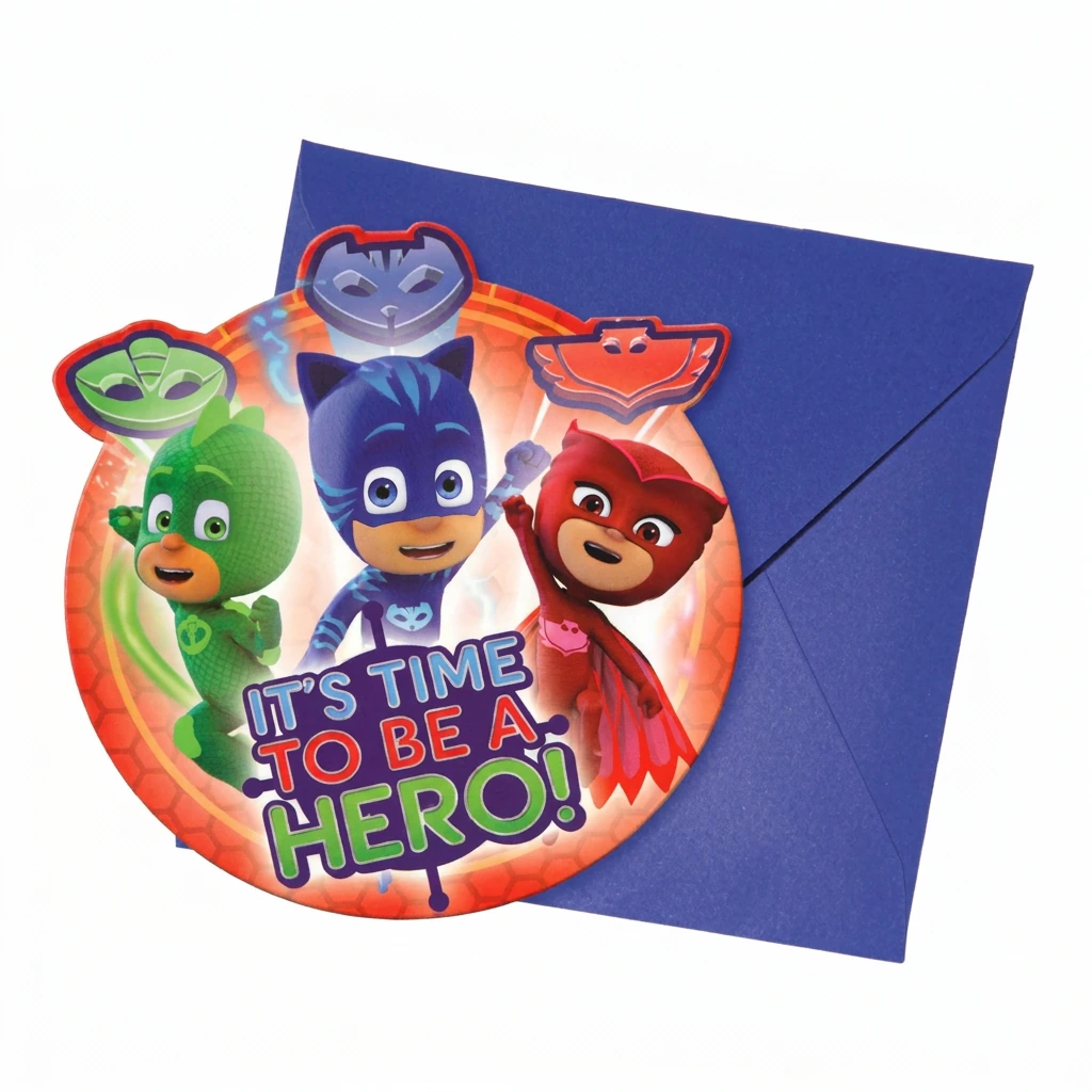 6 cartes invitation+enveloppes PYJAMASQUES