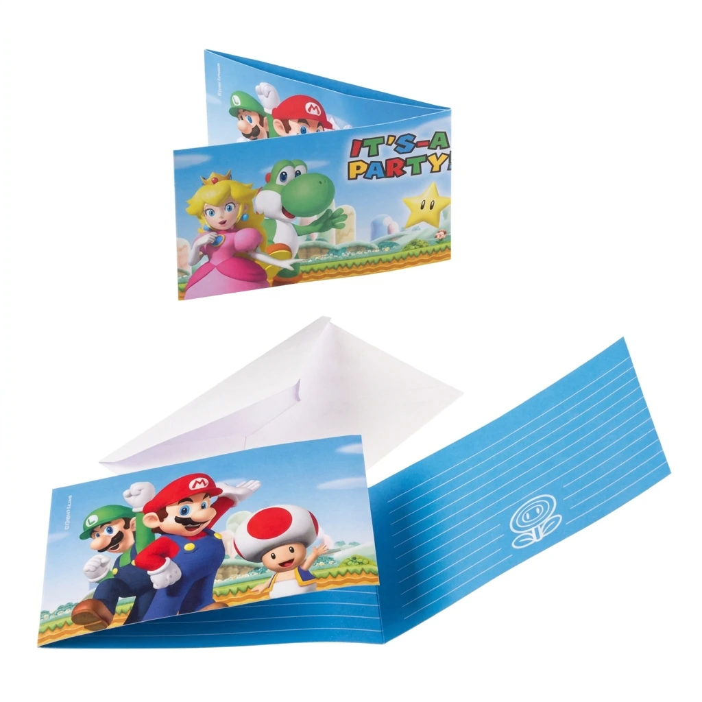 8 cartes d'invitation + enveloppes SUPER MARIO
