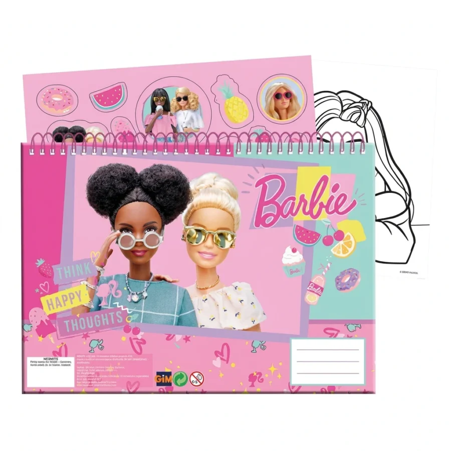 Bloc à dessin 30 feuilles + autocollants BARBIE