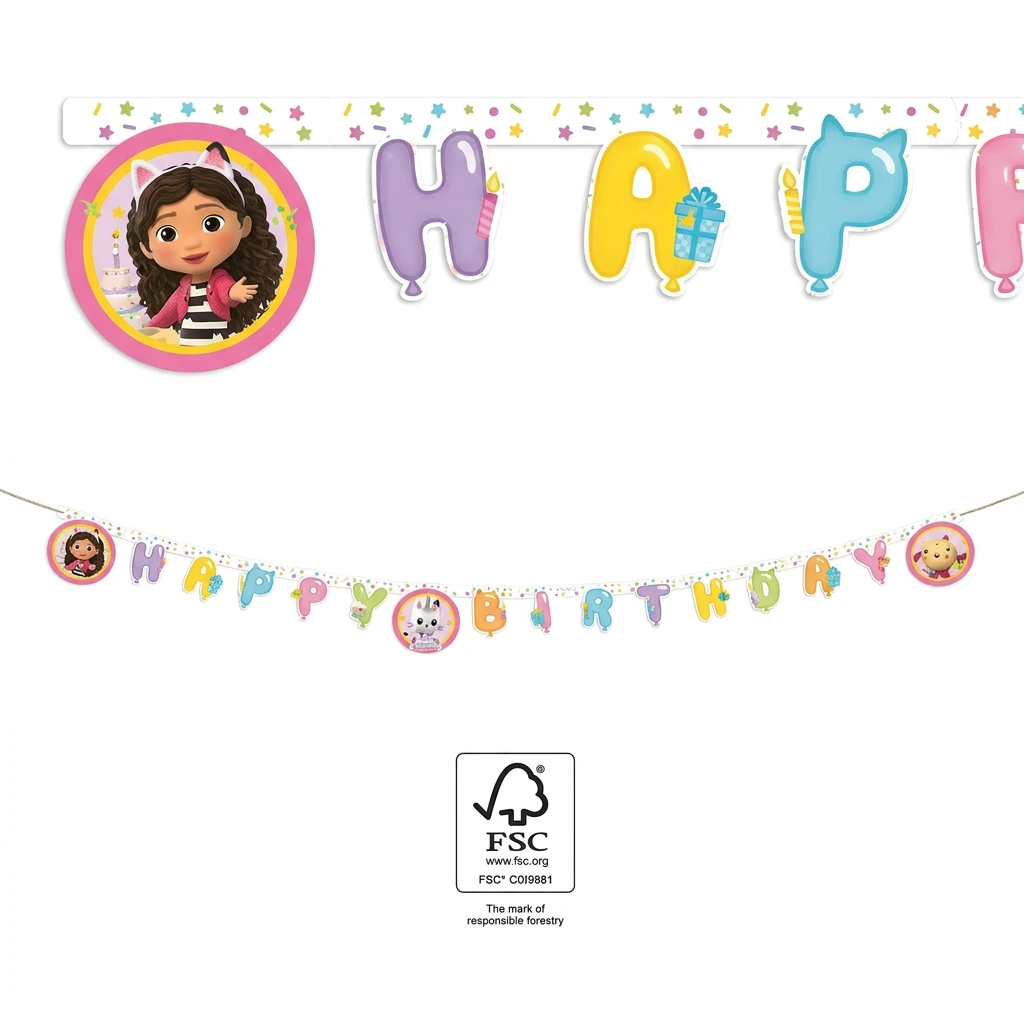 Guirlande décorative Happy Birthday GABBY ET LA MAISON MAGIQUE