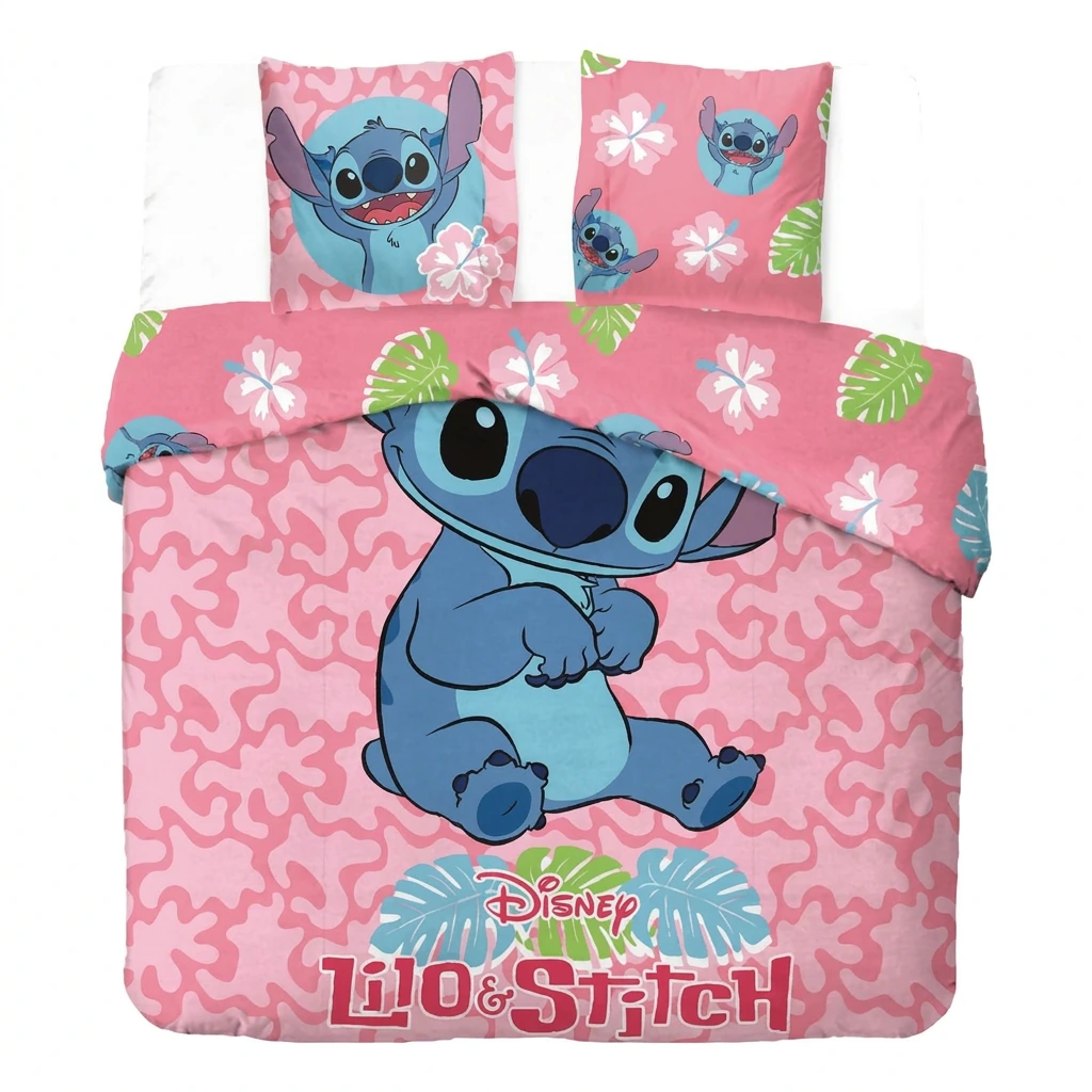 Parure housse de couette + taie (2places) STITCH (rose)