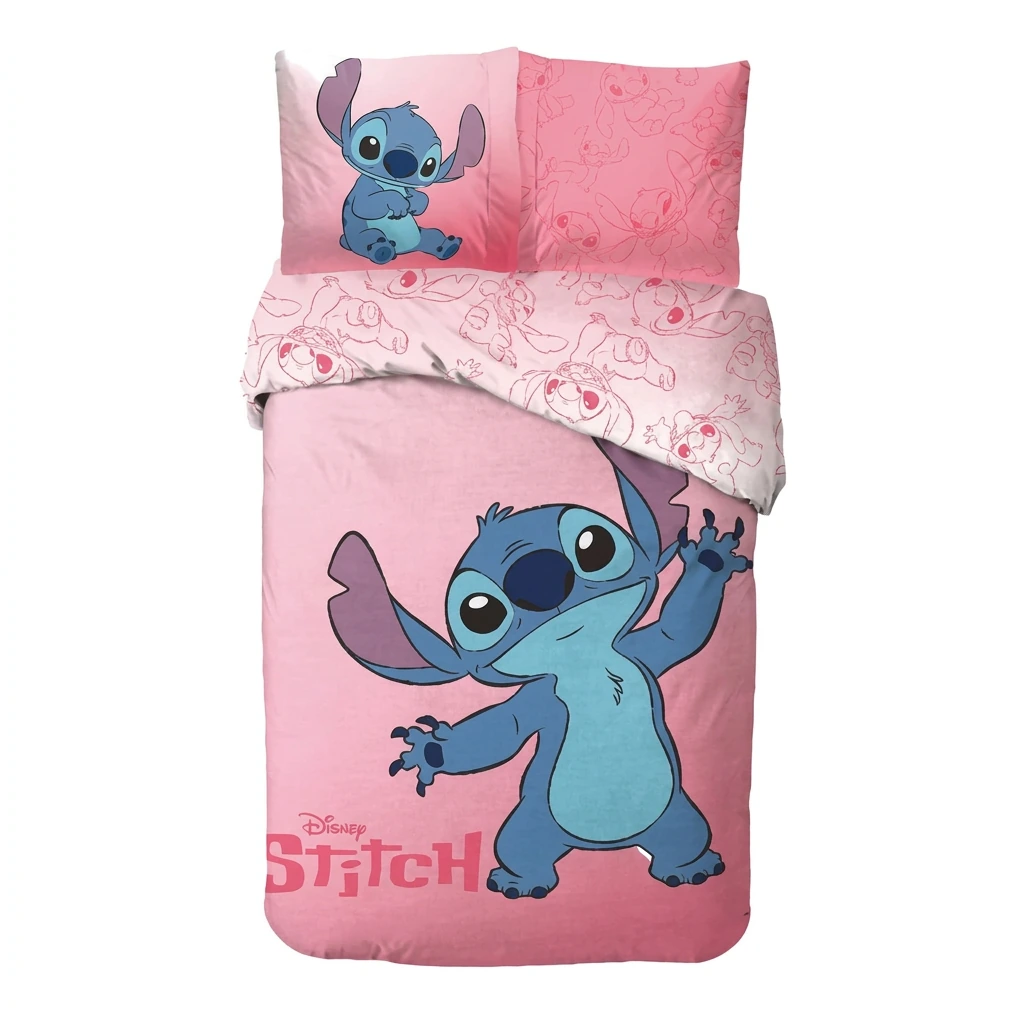 Parure housse de couette + taie STITCH (1P-coton-rose)