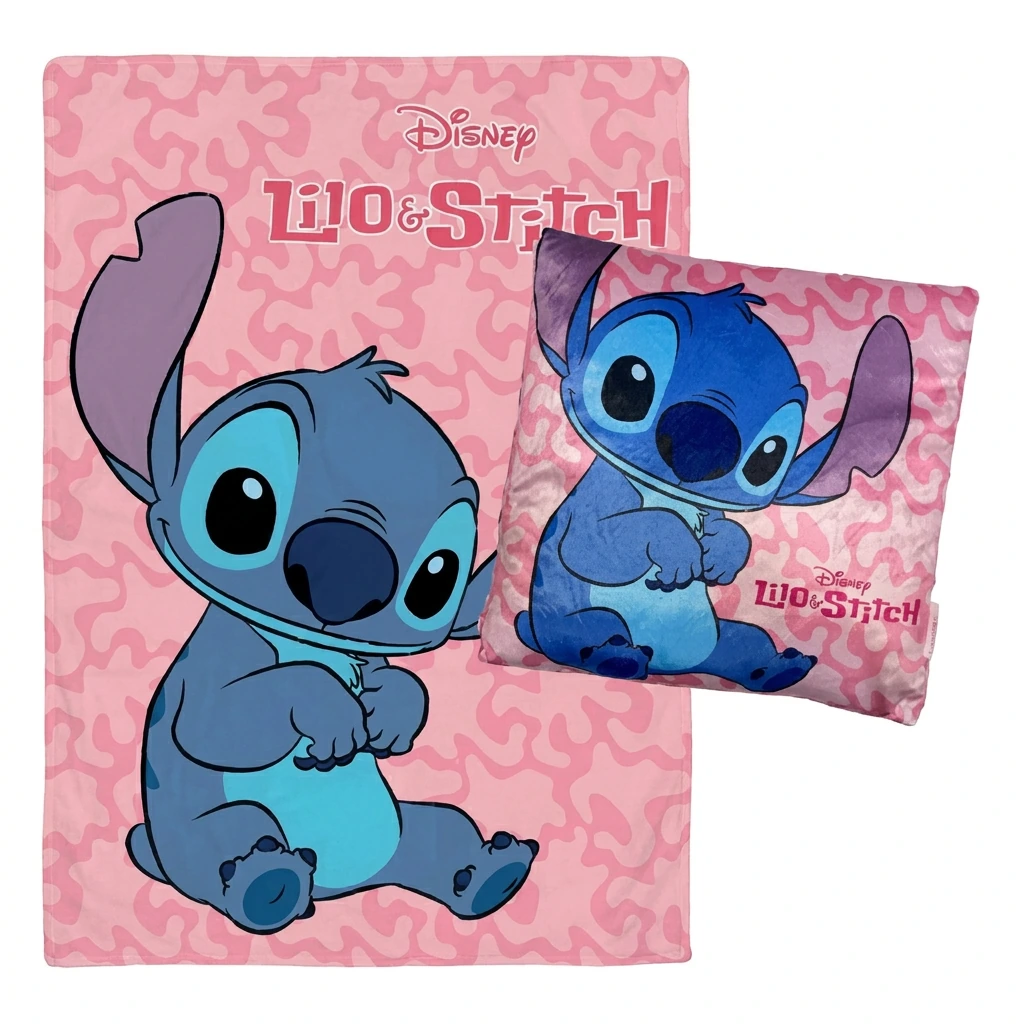 Set couverture + coussin STITCH (rose)