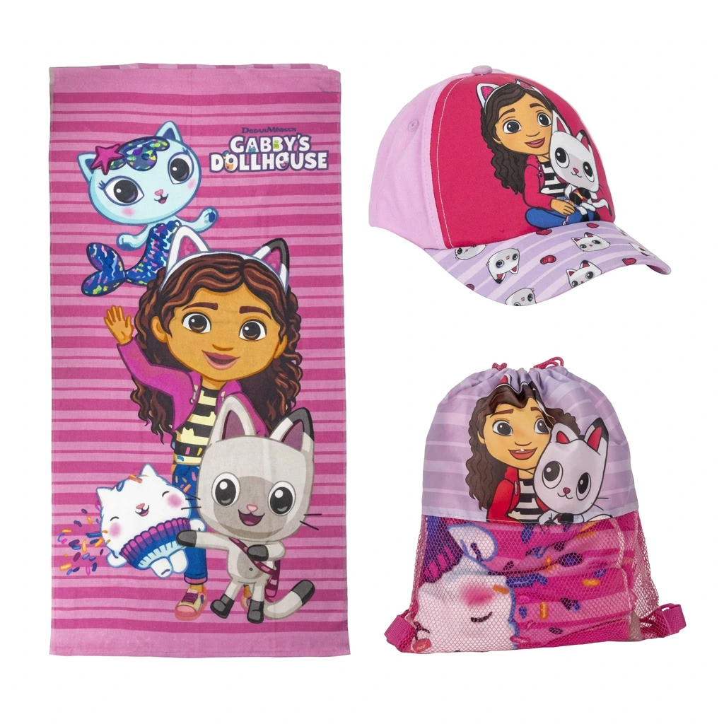 Set été drap de bain, sac à piscine et casquette GABBY ET LA MAISON MAGIQUE