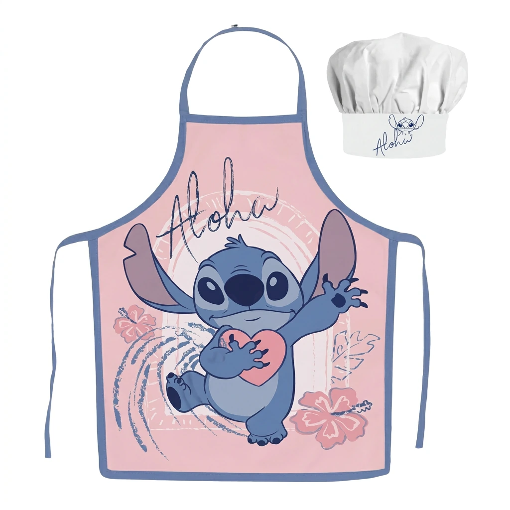 Set tablier + toque STITCH Aloha (rose)