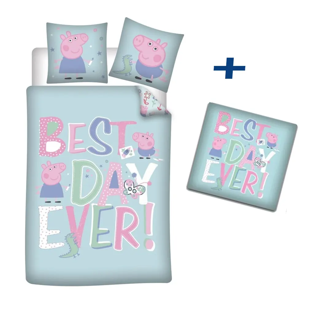 Parure de lit + coussin PEPPA PIG BEST DAY (lit 1 place)